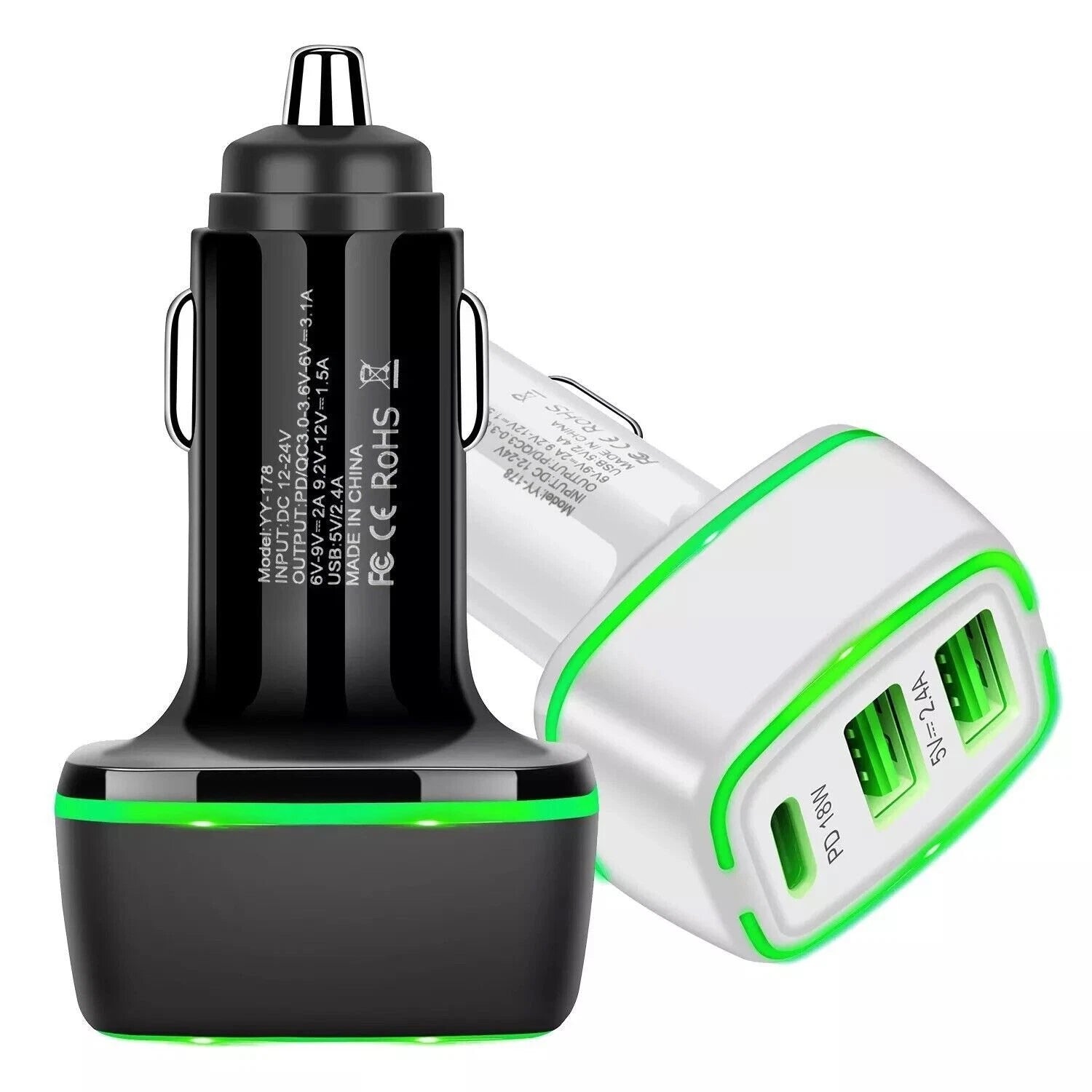 Fast Car Charger 2 USB Port + Type C Universal Socket Adapter For iPhone Samsung Uk_Supplier