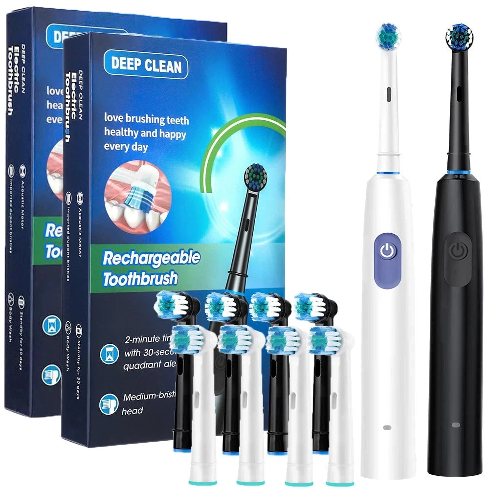 Rotating Electric Toothbrush USB Rechargeable with 4 Brush Heads & 5 Cleaning Modes – Deep Clean, Whitening & Gum Care Meerab Trading