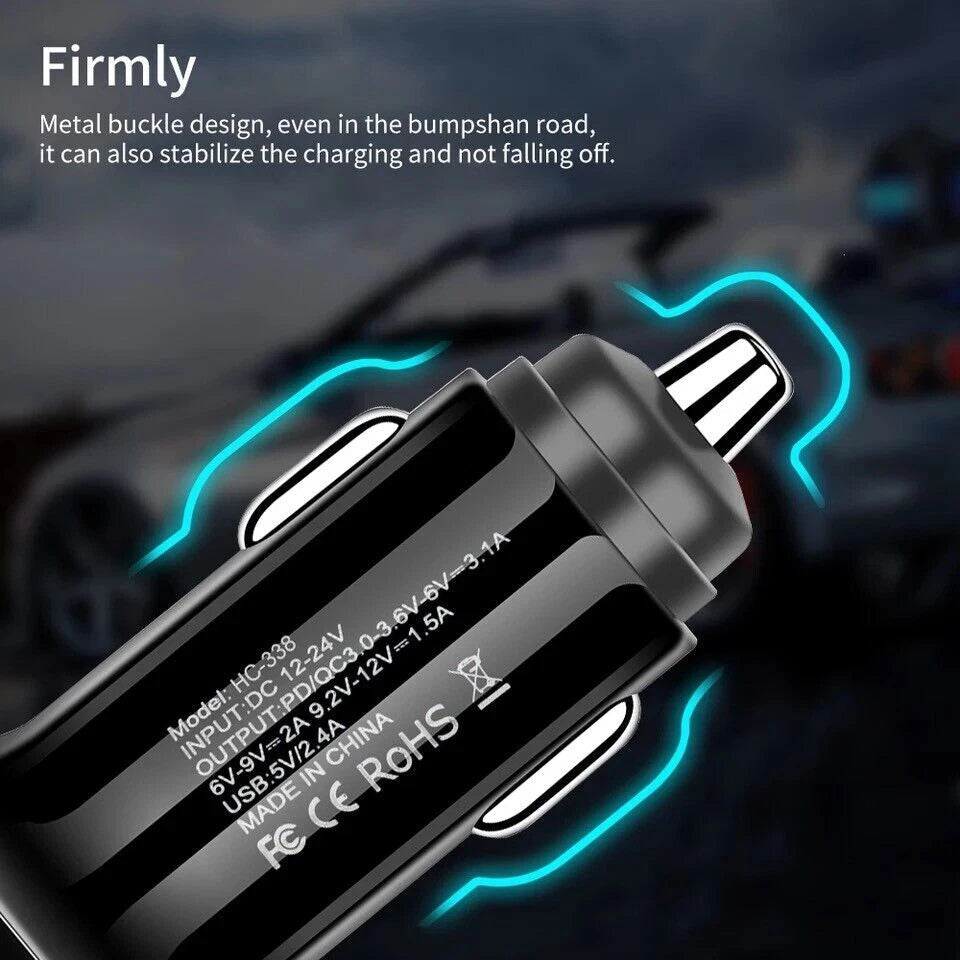 Fast Car Charger 2 USB Port + Type C Universal Socket Adapter For iPhone Samsung Uk_Supplier