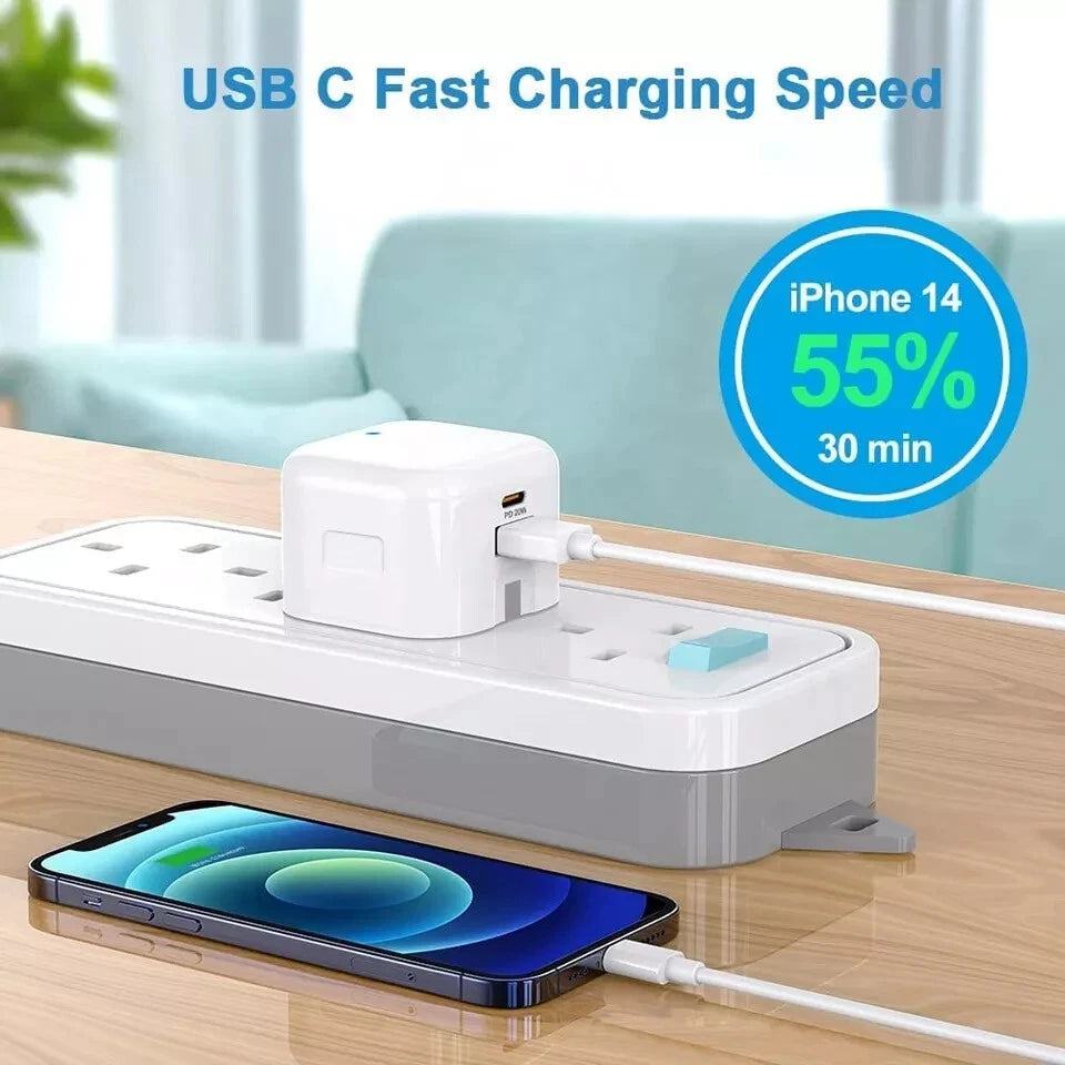 For iPhone 14 13 12 11 Pro XR XS Fast Charging 20W USB-C PD Plug Uk_Supplier