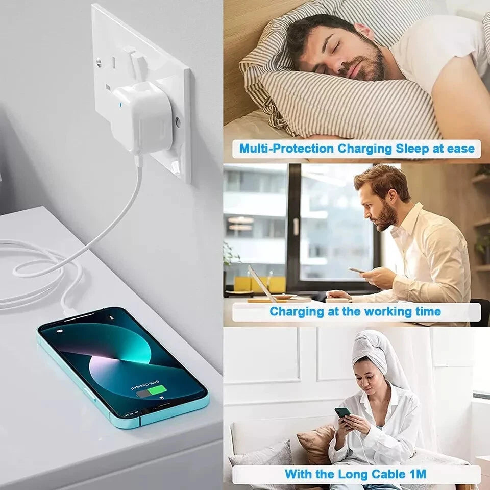 For iPhone 14 13 12 11 Pro XR XS Fast Charging 20W USB-C PD Plug Uk_Supplier